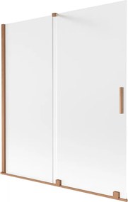 Mexen Velar, 2-krídlová posuvná vaňová zástena 150 x 150 cm, 8mm sklo námraza, medená matná, 896-150-000-31-65