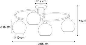 Moderné stropné svietidlo čierne s dymovým sklom 4-svetlá - Alanis