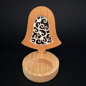 AMADEA Drevený svietnik zvonček s vkladom - ornament, masívne drevo, výška 10 cm