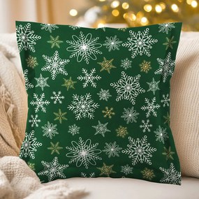 Biante Bavlnená obliečka na vankúš s lemom Sandra SA-703 Vianočné vločky na zelenom 60 x 60 cm