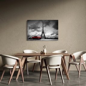 Obraz - Eiffelova veža a červené auto (90x60 cm)