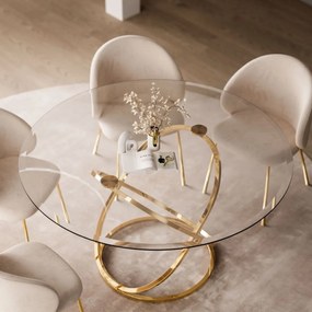 JEDÁLENSKÝ SET STÔL LEONE  ZLATÝ LESK + SKLO + 4 x STOLIČKA