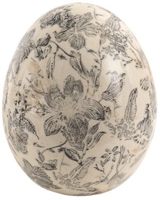 Dekorácia vintage vajcia so šedými kvetmi Mell French M - Ø 11*14 cm