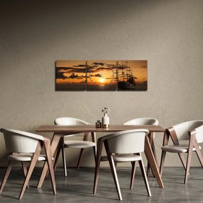 Obraz - Pirátska loď (s hodinami) (90x30 cm)