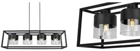 Závesné svietidlo Roma cage, 4x čierne/transparentné sklenené tienidlo v kovovom ráme