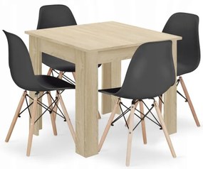 Jedálenský štvorcový stôl dub sonoma so štyrmi stoličkami OSAKA čierne / hnedé