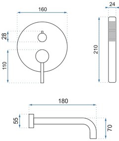 Vaňová podomietková batéria MAXMAX Rea LUNGO so sprchou - svetlo zlatá