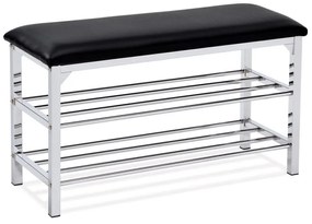 Botník, 2 police, potah černá ekokůže, kov - chrom