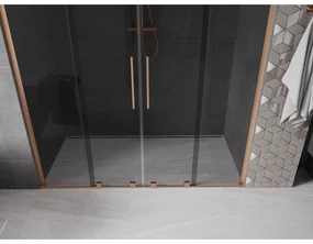 Mexen Velar L Duo, posuvné sprchové dvere do otvoru 200 cm, 8mm šedé sklo, medená matná, 871-200-003-42-65