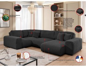 Tmavosivá menčestrová rohová pohovka (ľavý roh/do tvaru "U") Justin – Ropez