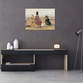 Sklenený obraz - Eugène Boudin, On the Beach, Trouville, reprodukcia (70x50 cm)