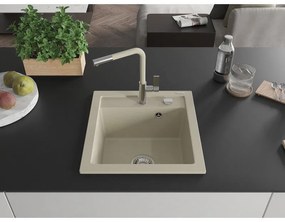 Mexen Vito, 1-komorový granitový drez 490x520x210 mm a drezová batéria Flora, béžová, 6503-69-670401-09