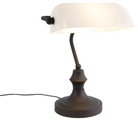 Klasická lampa notára čierna s opálovým sklom - Banker