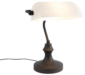 Klasická notárska lampa čierna s opálovým sklom - Banker