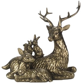 Zlatá antik dekoračná socha Jeleň so zvieratkami - 18*9*17 cm