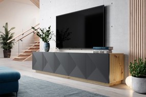 TV stolík Asha 200 cm na sokli - artisan / rivier stone mat