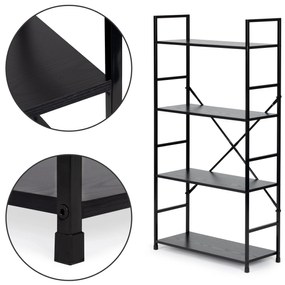 Moderný široký drevený regál so 4 policami LOFT čierny T36038