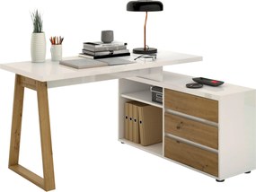 XXXLutz ROHOVÝ PÍSACÍ STÔL, biela, dub artisan, 135/120/75 cm Stylife - Kancelárske stoly - 001027001501