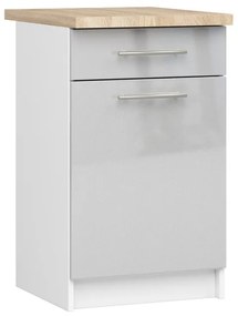Spodná kuchynská skrinka s doskou OLIWIA S50 SZ1 biela / metalická, lesk