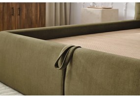 Tmavozelená čalúnená dvojlôžková posteľ s úložným priestorom s roštom 180x200 cm Clothilde – Bobochic Paris
