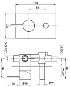 Sapho, MINIMAL podomietková sprchová batéria, 2 výstupy, nerez, MI042