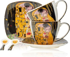 HOME ELEMENTS Porcelánová šálka a podšálka 2 x 250 ml, Klimt Bozk, tmavý
