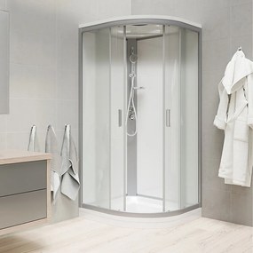 Mereo Mereo, Sprchový box, štvrťkruh, so strieškou, s vaničkou, satin ALU, sklo Point, zadne steny biele, MER-CK35122KMSW