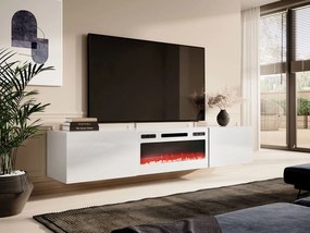 TV skrinka Koda 200 s krbom, Farby: biela / biely lesk, Krb: čierny