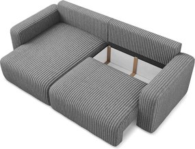 Sivá menčestrová rozkladacia/s úložným priestorom rohová pohovka (ľavý roh/s leňoškou) Kona – Makamii