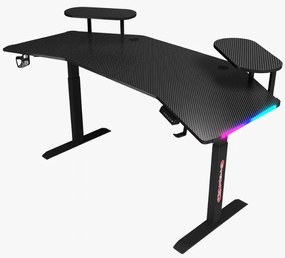 Elektrický výškovo nastaviteľný rohový stôl 160 cm – čierny s LED podsvietením