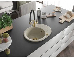 Mexen Kevin, granitový drez 586x458x190 mm, 1-komorový a biela batéria Duo, béžová, 6517-69-671701-57-G