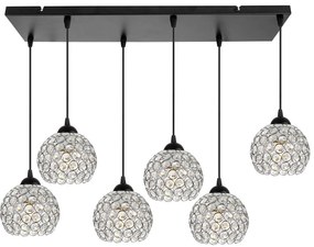 Závesné svietidlo Crystal, 5x strieborné krištáľové tienidlo