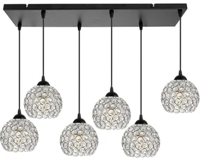 Závesné svietidlo Crystal, 5x strieborné krištáľové tienidlo
