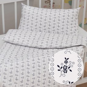 Biante Detské bavlnené posteľné obliečky do postieľky Sandra SA-641 Temne modrý ľudový kvetinový vzor na bielom Do postieľky 90x140 a 40x60 cm