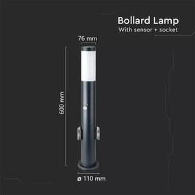 Vonkajšia lampa so senzorom a 2 zásuvkami SCHUKO 1xE27/60W/230V IP44 60cm čierna