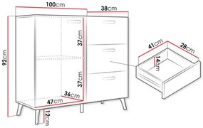 Komoda Rostasi 1D3SZ (biela + biela lesklá + zlatá). Akcia -6%. Vlastná spoľahlivá doprava až k Vám domov. 1122918