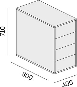 Kancelársky prístavný kontajner BLOCK, 400 x 800 x 710 mm, 4 zásuvky, dub prírodný