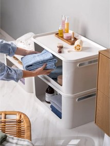Úložný box s otvorenou prednou hranou, MODULE, s vekom, biely -  59,5 × 39,5 × 30 cm