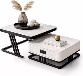 LuxuryForm DESIGN Konferenčný stolík TITAN 70 × 70 / 60 × 60 cm – biely, biely mramor (set 2 ks)