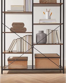 Úložný regál s oceľovým rámom 5-úrovňový, knižnica, rustikálny hnedý