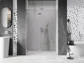 Mexen, Mexen Lunar ľavé výklopné sprchové dvere 130 cm, transparentné, brúsený nikel - 834-130-000-97-00-L