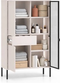 Vysoká vitrína Harmona 92 cm so zásuvkou a osvetlením - kašmírová