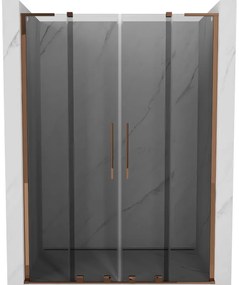 Mexen Velar L Duo, posuvné sprchové dvere do otvoru 150 cm, 8mm šedé sklo, ružové zlato, 871-150-003-42-60
