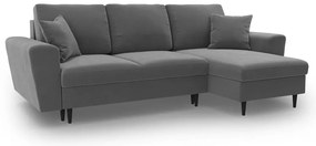 Svetlosivá zamatová rozkladacia/s úložným priestorom rohová pohovka Kyoto – Cosmopolitan Design