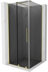Mexen Velar, sprchový kút s posuvnými dverami 120 x 120 cm, 8mm šedé sklo, zlatá matná, 871-120-120-41-55
