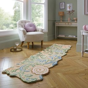 Zelený ručne tkaný vlnený behúň 60x230 cm Bryony Shaped Floral – Flair Rugs