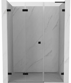 Mexen Lunar-F, L skladacie ľavé sprchové dvere 150 cm, číre sklo, čierny profil, 836SL-150-050-70-00-L