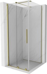 Mexen Velar, sprchový kút s posuvnými dverami 90(dvere) x 90(stena) cm, 8mm číre sklo, zlatá lesklá, 871-090-090-01-50