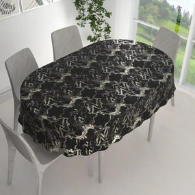 Biante Veľký zamatový oválny obrus Isabela IBL-021 Zlatý/dymový mramor na čiernom 260x320 cm