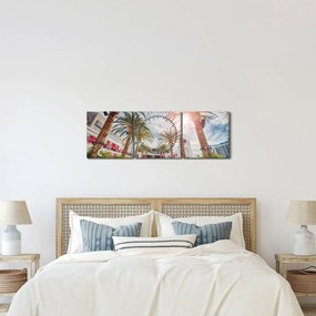 Obraz - palmy s bazénom (s hodinami) (90x30 cm)